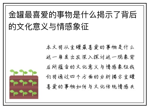金罐最喜爱的事物是什么揭示了背后的文化意义与情感象征