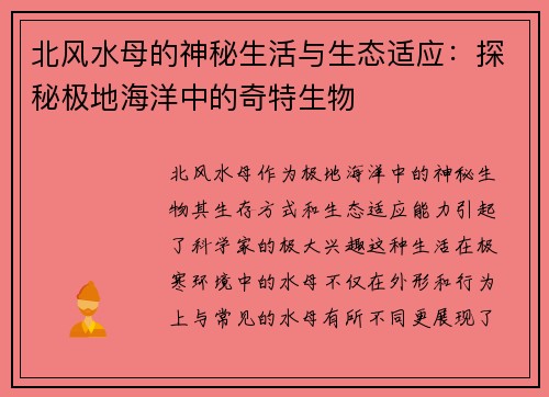 北风水母的神秘生活与生态适应：探秘极地海洋中的奇特生物